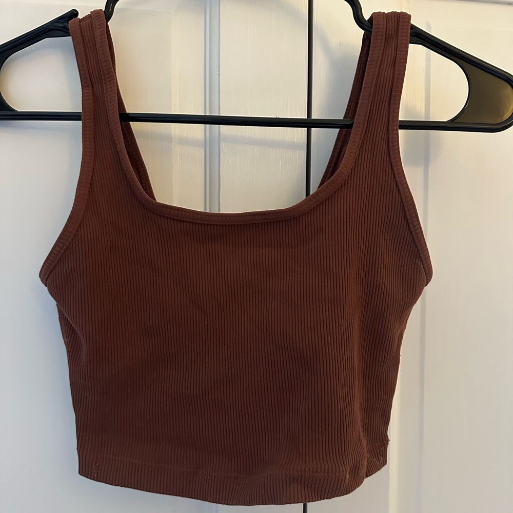 Brown Ribbed Longline Sports Bra